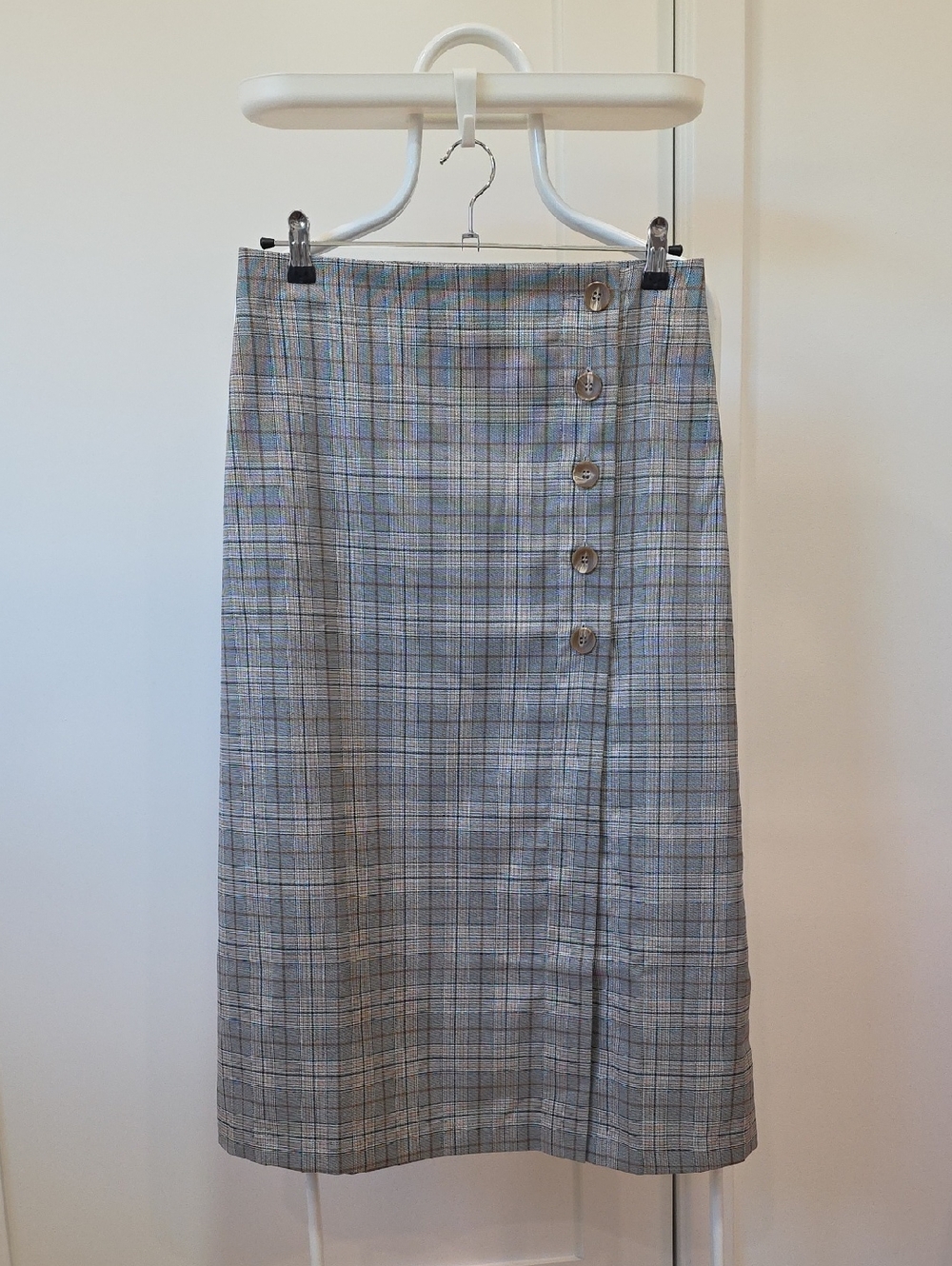 Anthropologie Plaid Midi Skirt with Side Button Detail Sz S